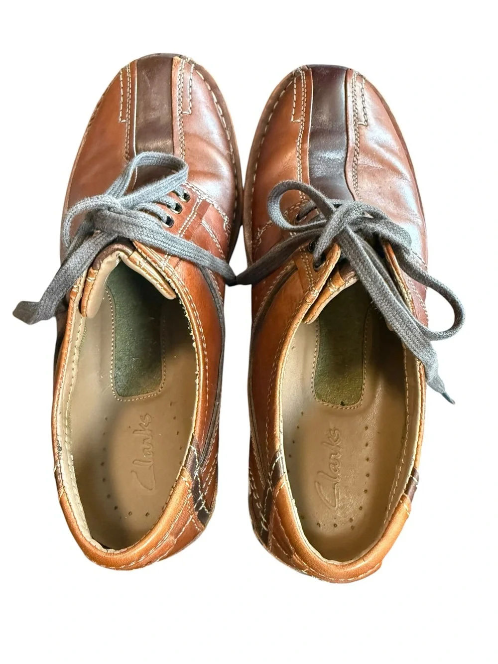 Clarks Touareg Leather Casual Oxford Shoes Brown Two-Tone 9.5 M Comfort Laves